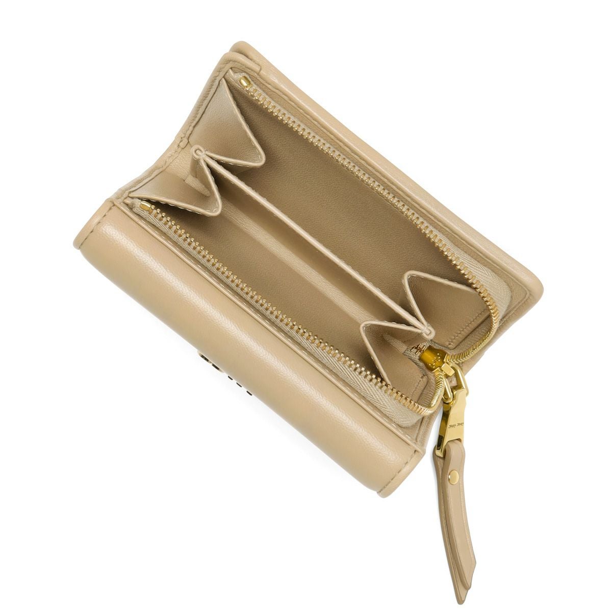 最終値下　MIU MIU ベージュ 二つ折り財布 MIUMIU】ミュウミュウ 二つ折り財布 レザー ベージュ/茶 レディース 二