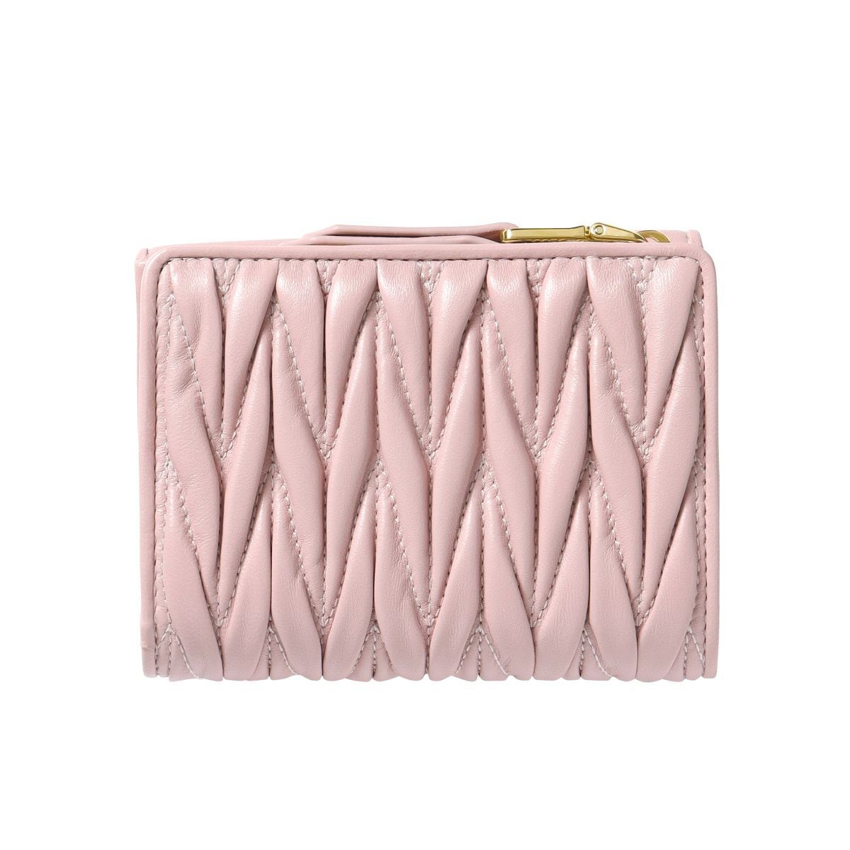 美品✨MIUMIU2つ折り財布 MIUMIU2つ折りミニ財布♪ロゴ♪グリーン ソフトレザー (MiuMiu